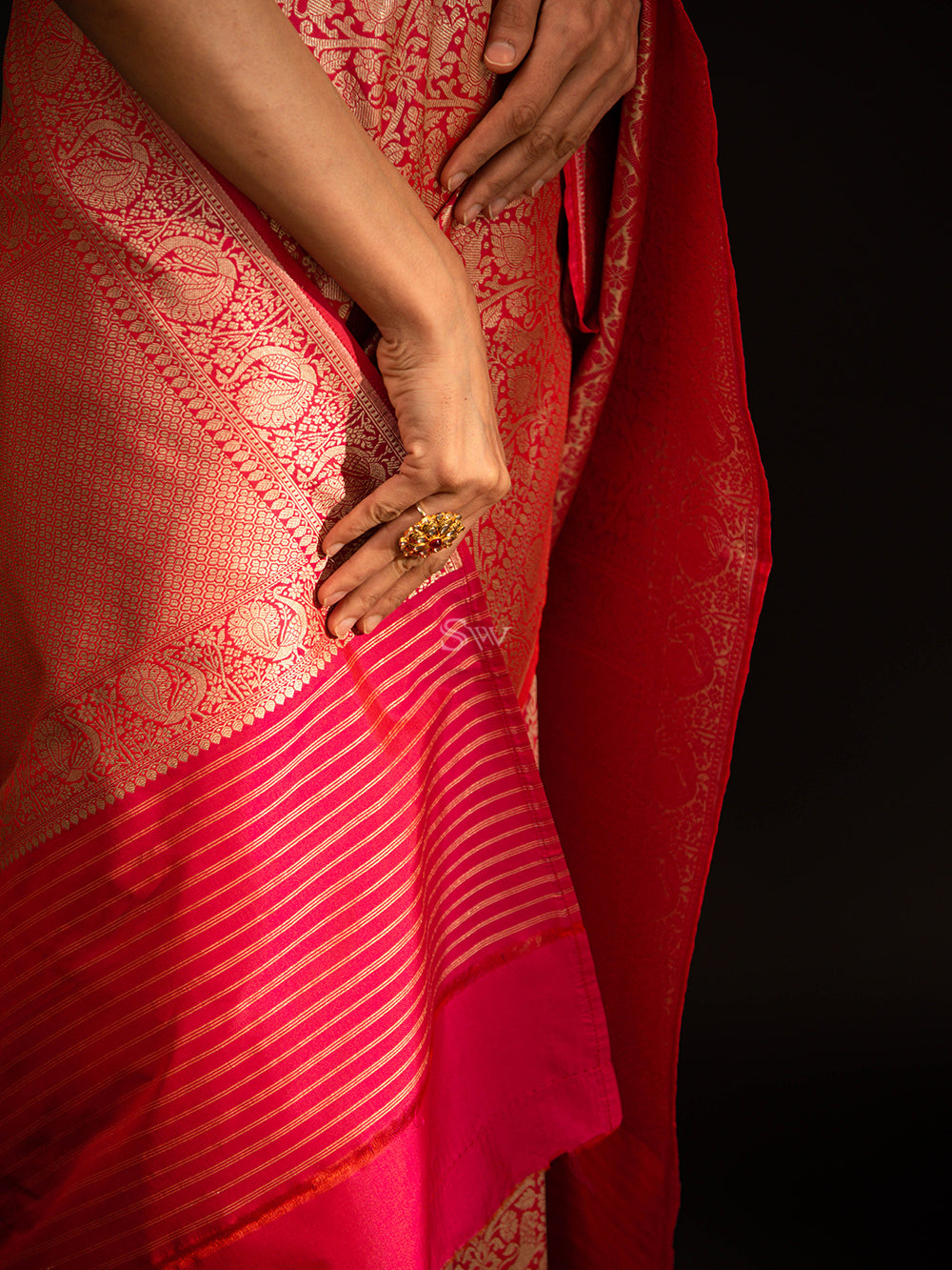 Pink Orange Shikargah Katan Silk Handloom Banarasi Saree - Sacred Weaves