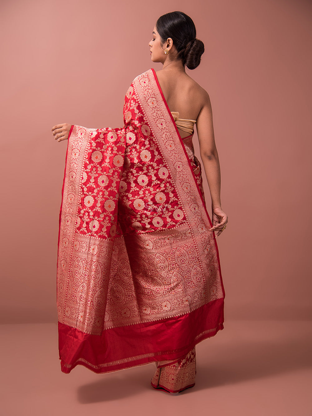 Red Meenakari Uppada Katan Silk Handloom Banarasi Saree - Sacred Weaves