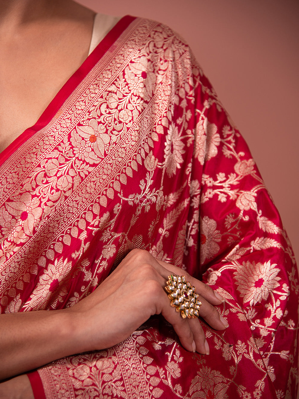 Pink Orange Meenakari Uppada Katan Silk Handloom Banarasi Saree - Sacred Weaves