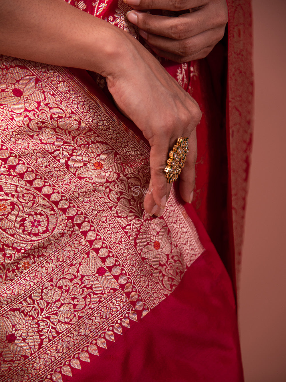 Pink Orange Meenakari Uppada Katan Silk Handloom Banarasi Saree - Sacred Weaves