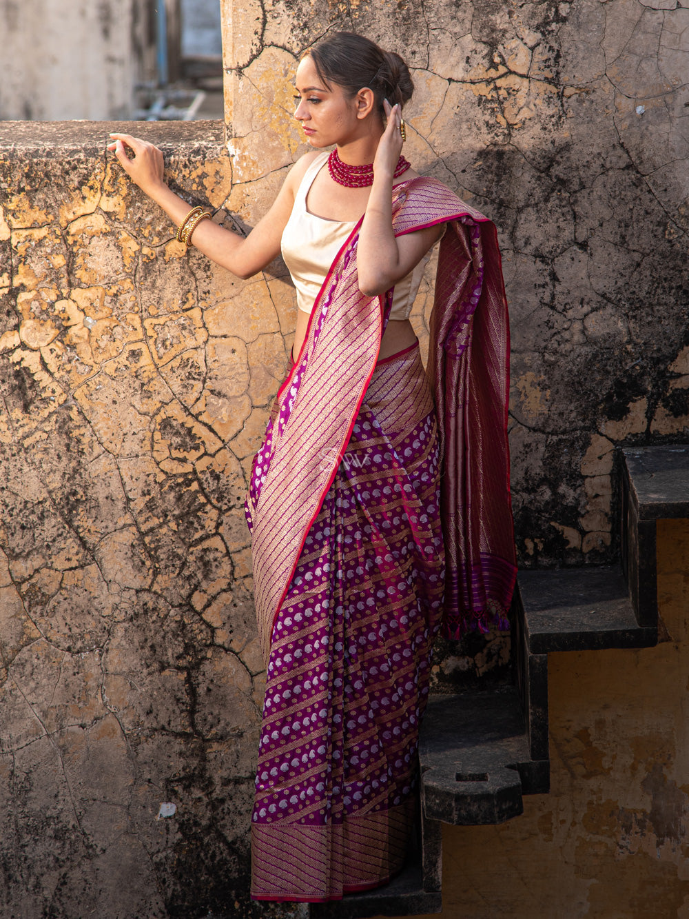 Dark Magenta Katan Silk Handloom Banarasi Saree - Sacred Weaves