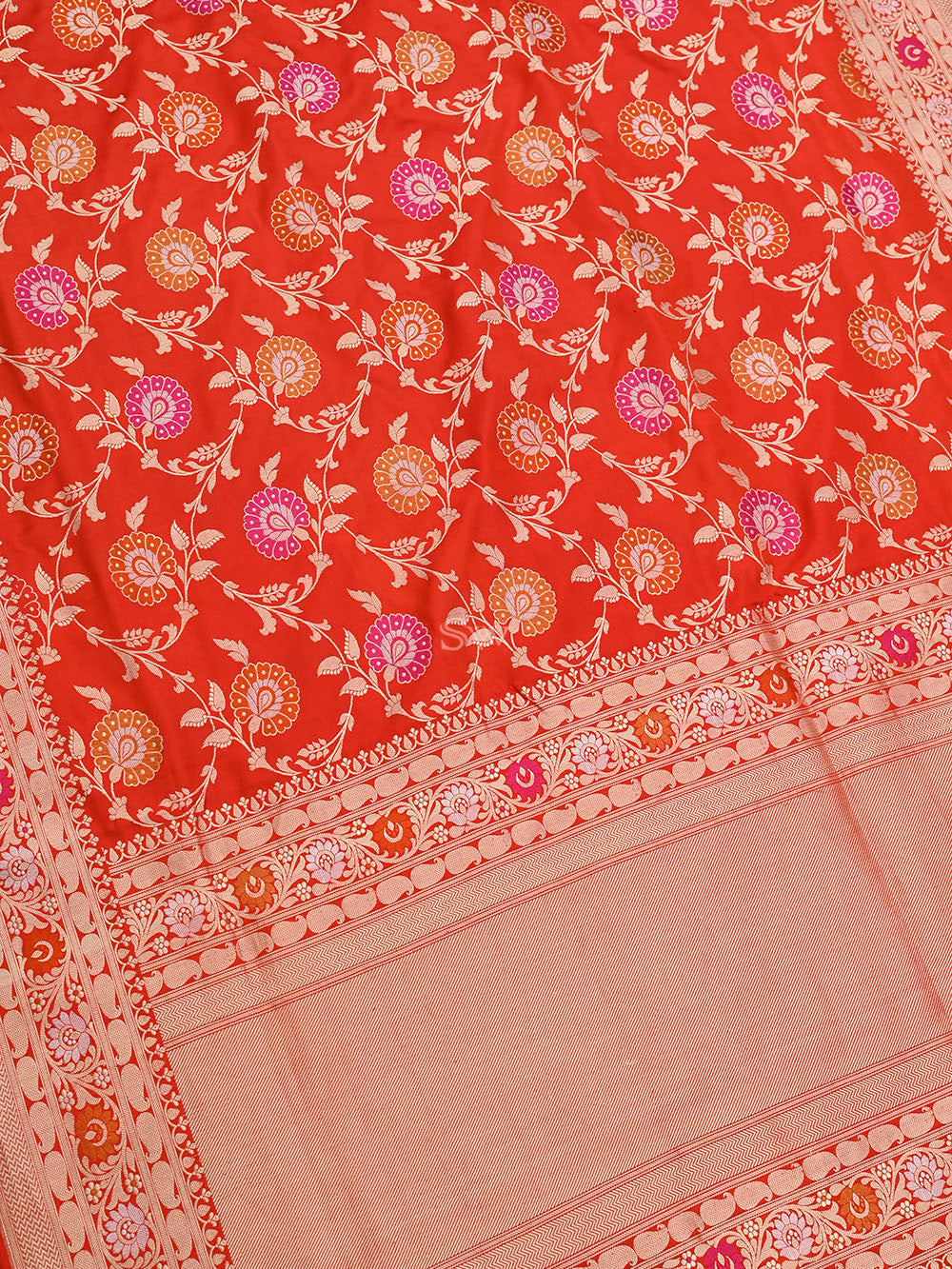 Red Meenakari Katan Silk Handloom Banarasi Saree - Sacred Weaves