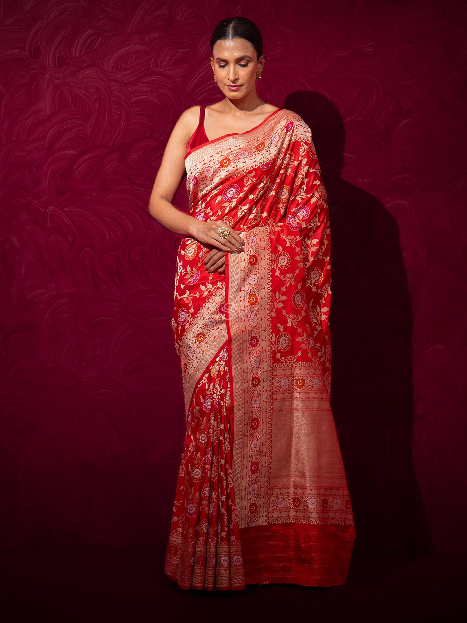 Red Meenakari Katan Silk Handloom Banarasi Saree - Sacred Weaves