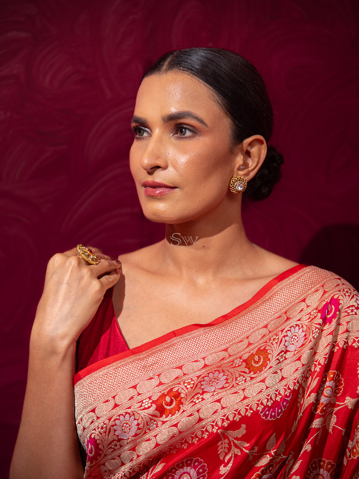 Red Meenakari Katan Silk Handloom Banarasi Saree - Sacred Weaves