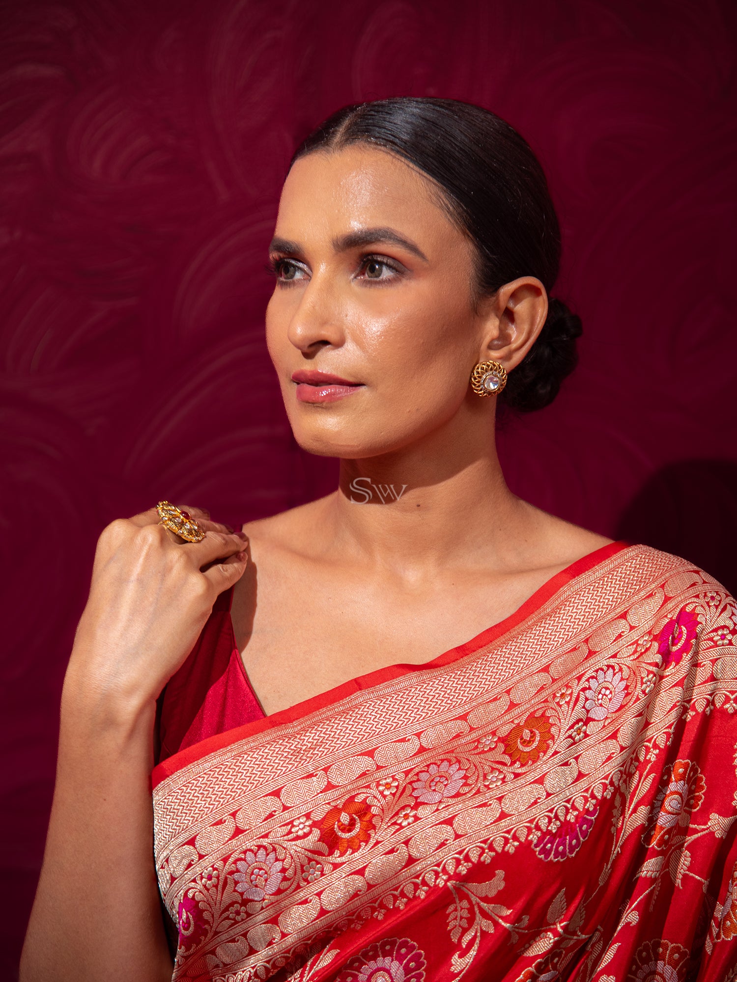 Red Meenakari Katan Silk Handloom Banarasi Saree - Sacred Weaves