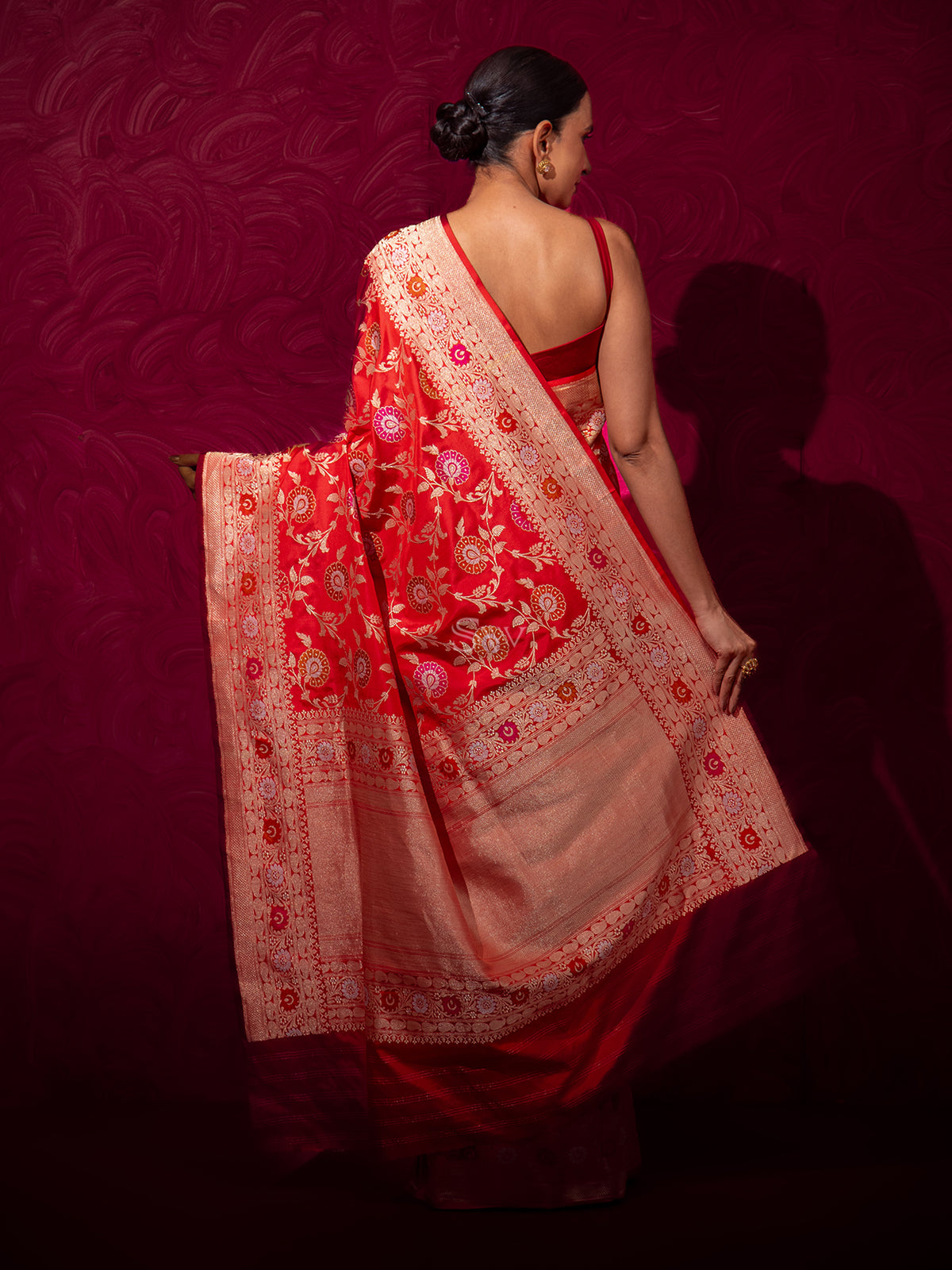 Red Meenakari Katan Silk Handloom Banarasi Saree - Sacred Weaves