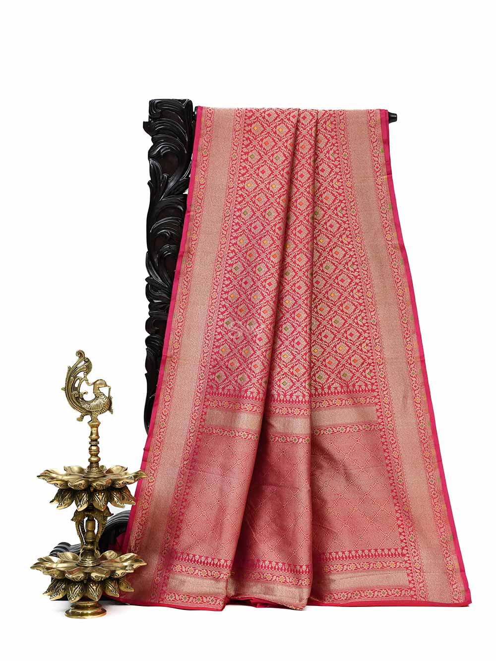 Bright Pink Katan Silk Brocade Handloom Banarasi Saree - Sacred Weaves