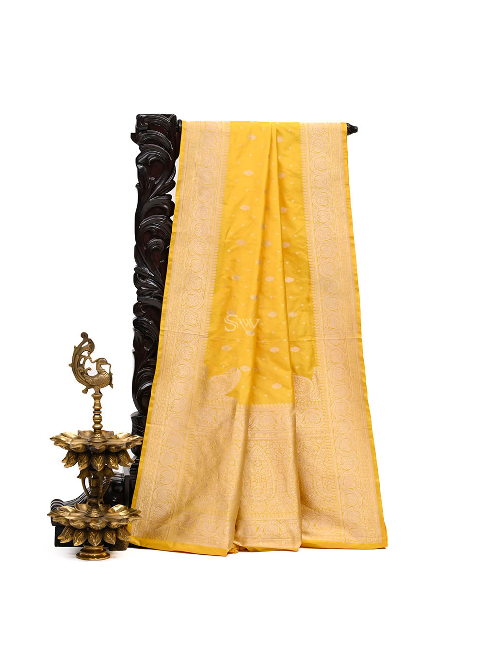 Yellow Konia Katan Silk Handloom Banarasi Saree - Sacred Weaves