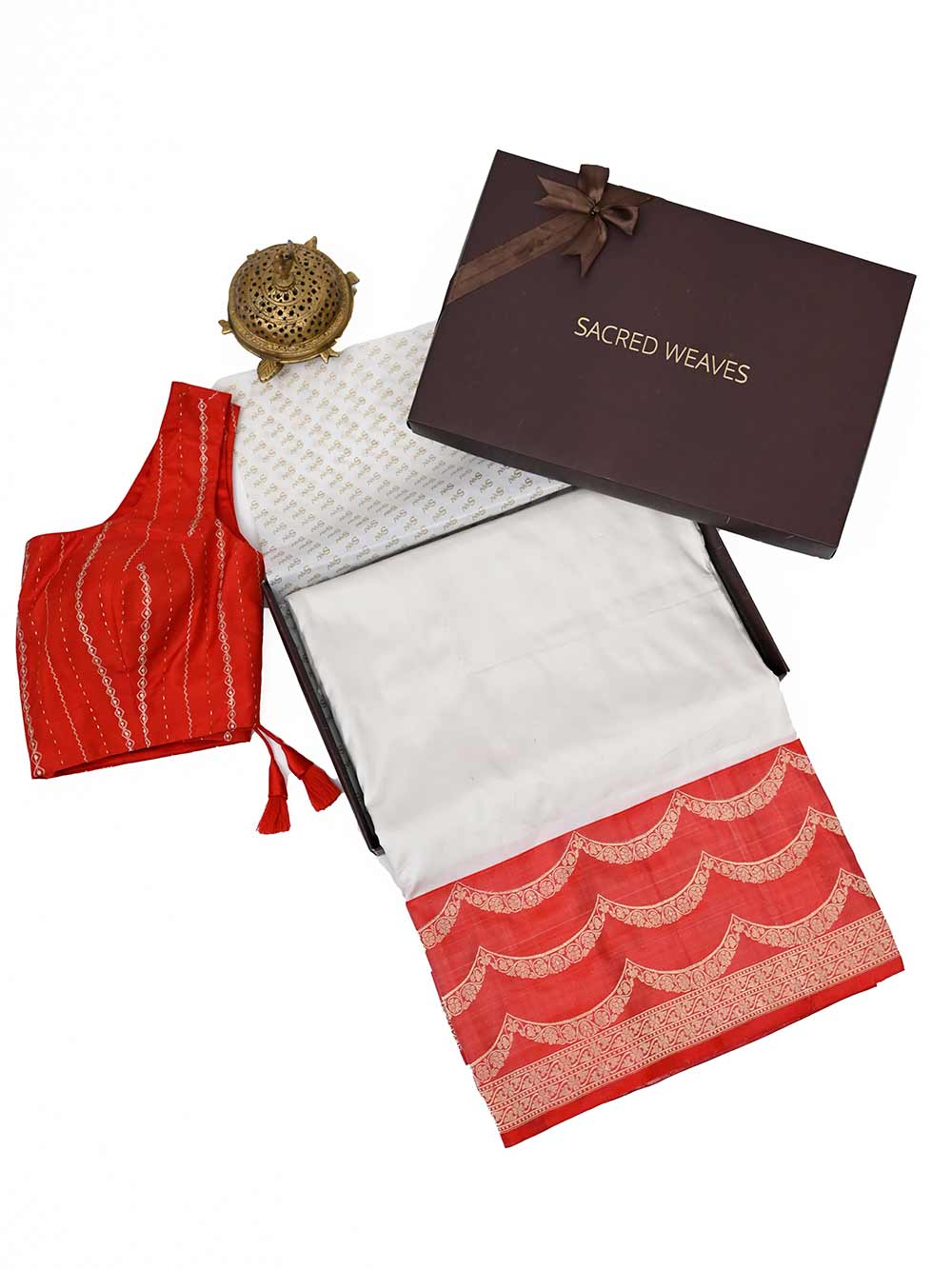 White Plain Katan Silk Handloom Banarasi Saree - Sacred Weaves