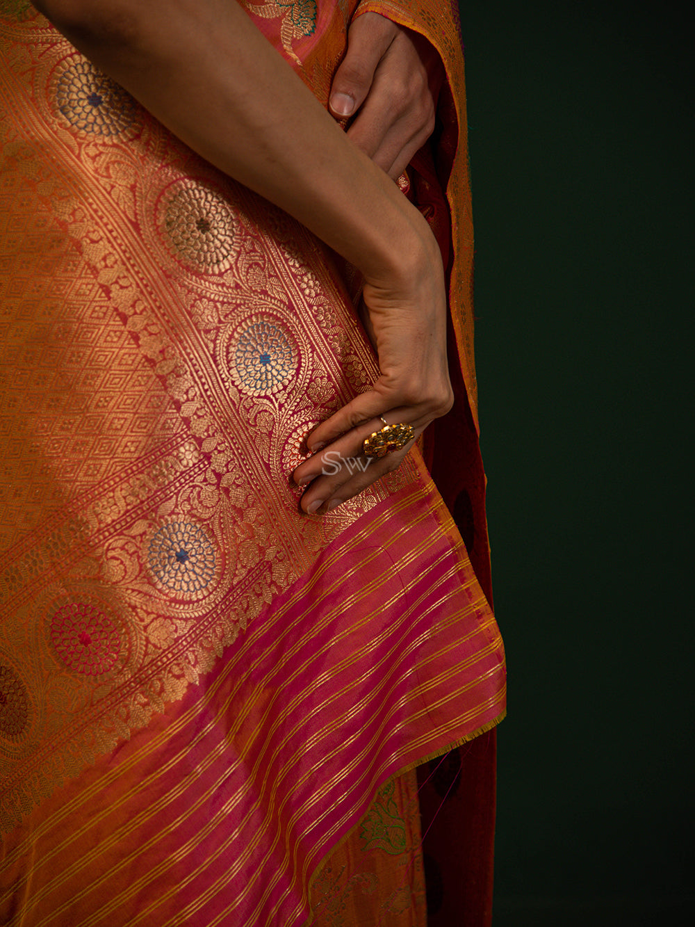 Pink Orange Meenakari Katan Silk Handloom Banarasi Saree - Sacred Weaves