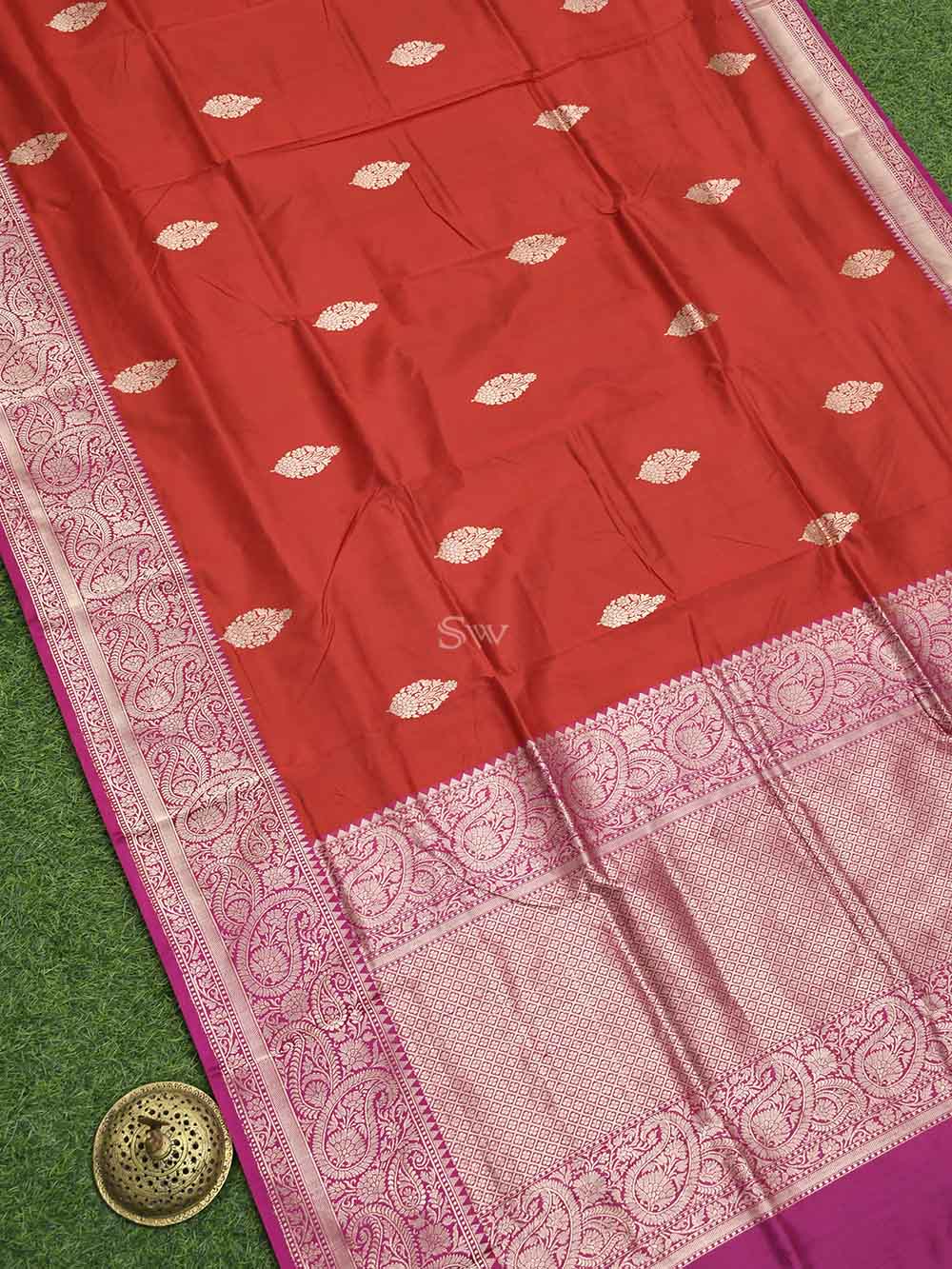 Red Boota Katan Silk Handloom Banarasi Saree - Sacred Weaves