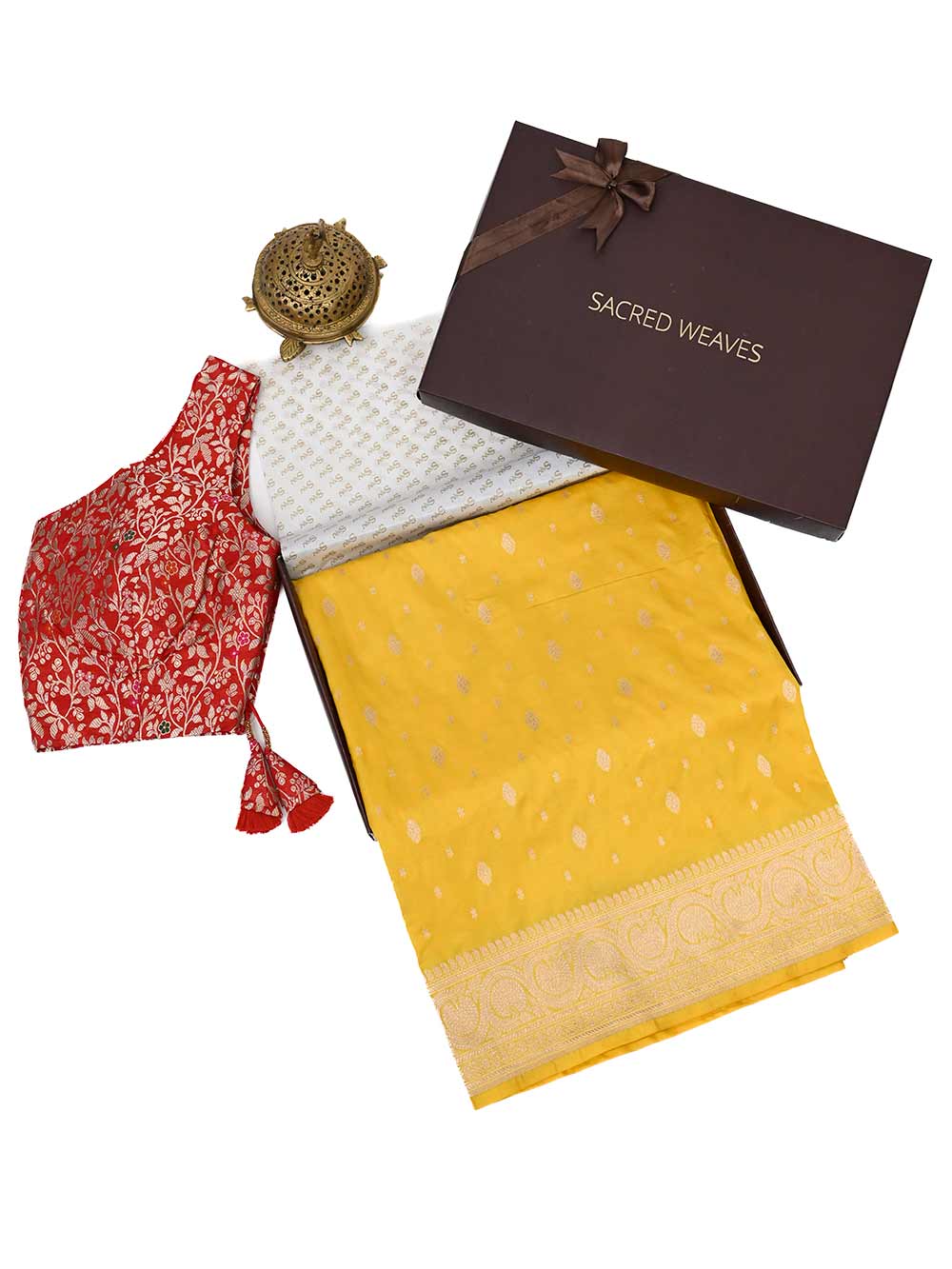Yellow Konia Katan Silk Handloom Banarasi Saree - Sacred Weaves 