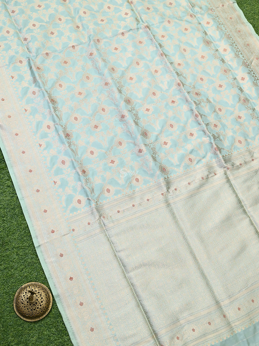 Sea Green Meenakari Uppada Katan Silk Handloom Banarasi Saree - Gift Box - Sacred Weaves