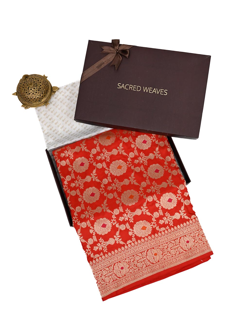 Red Meenakari Uppada Katan Silk Handloom Banarasi Saree - Gift Box - Sacred Weaves