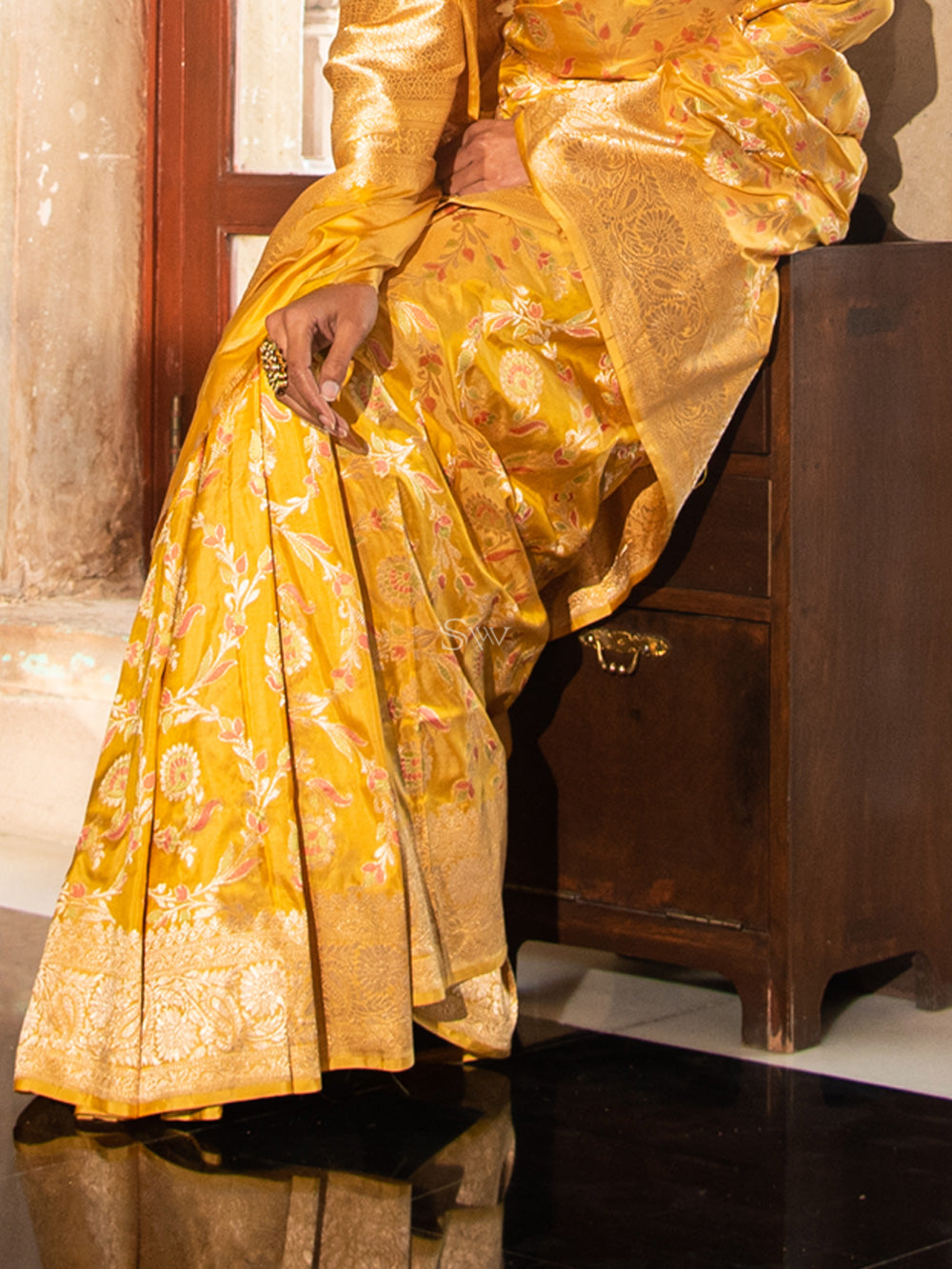 Light Yellow Meenakari Uppada Katan Silk Handloom Banarasi Saree - Sacred Weaves