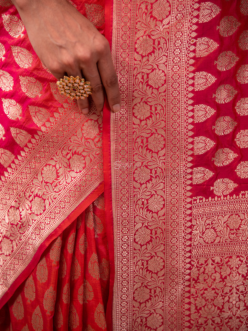 Pink Orange Booti Katan Silk Uppada Handloom Banarasi Saree - Sacred Weaves