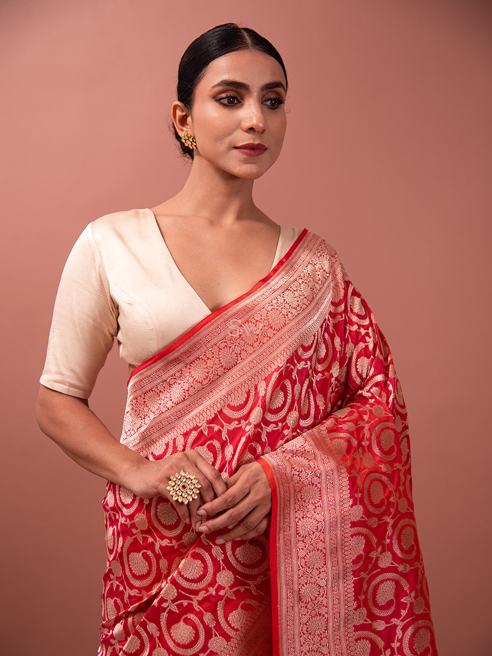 Pink Orange Uppada Katan Silk Handloom Banarasi Saree - Sacred Weaves