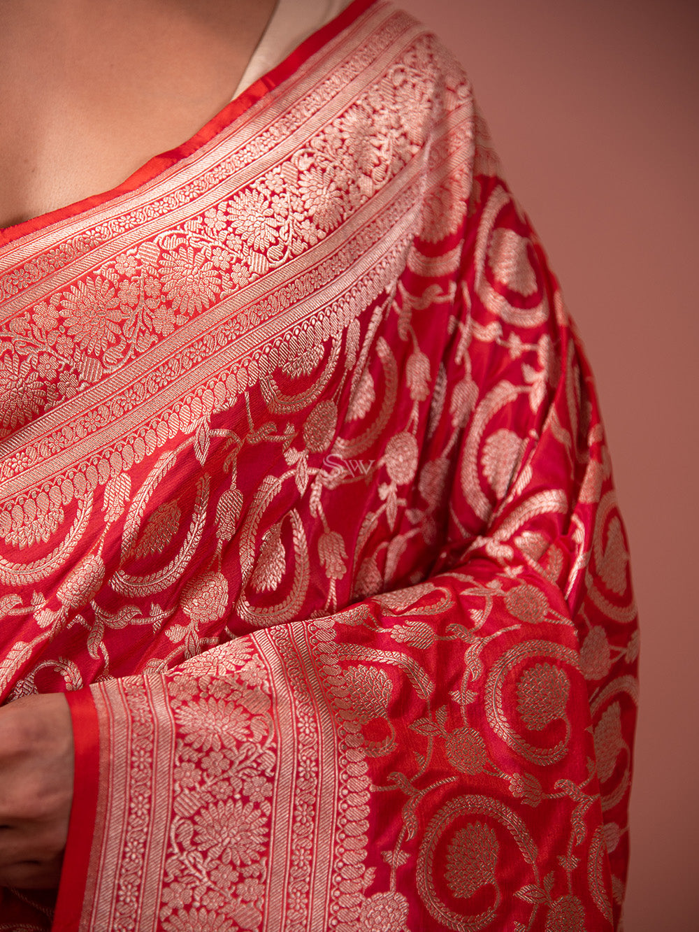 Pink Orange Uppada Katan Silk Handloom Banarasi Saree - Sacred Weaves