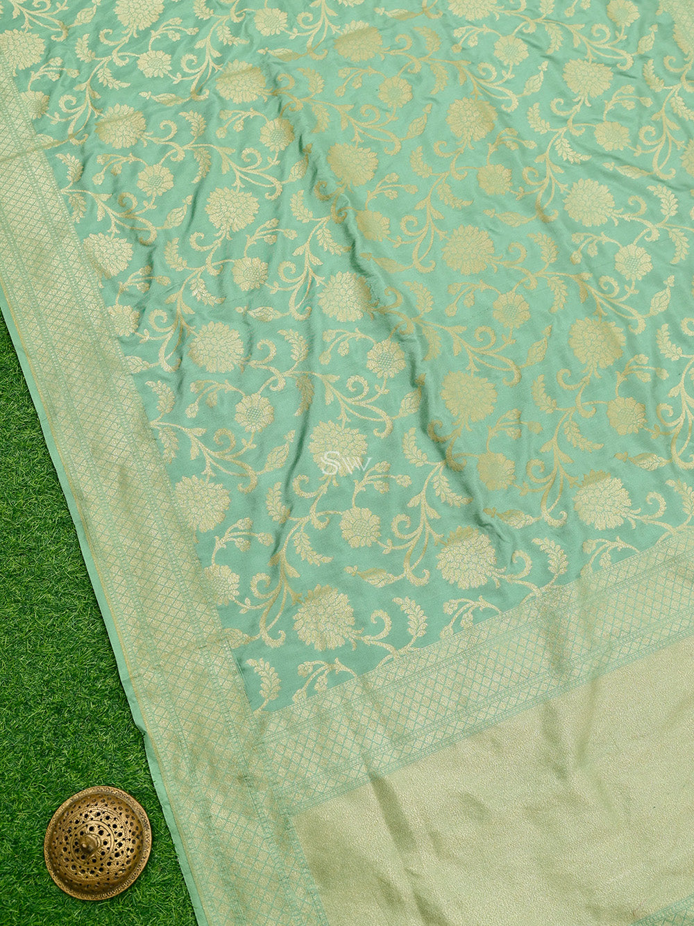 Sea Green Jaal Katan Silk Handloom Banarasi Saree