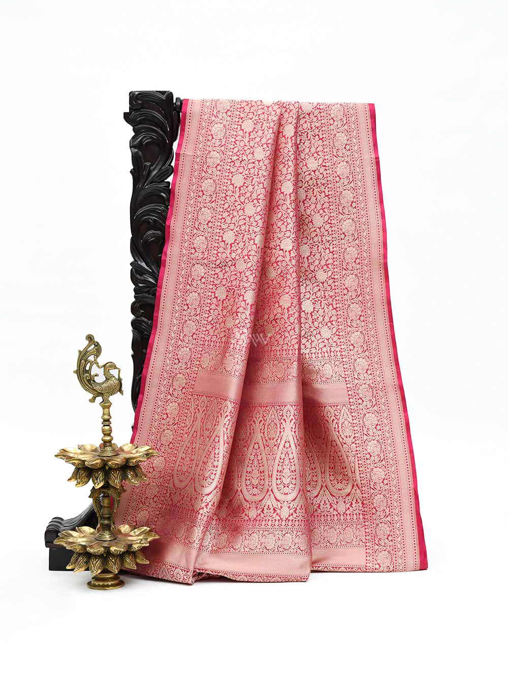Bright Pink Katan Silk Brocade Handloom Banarasi Saree - Sacred Weaves