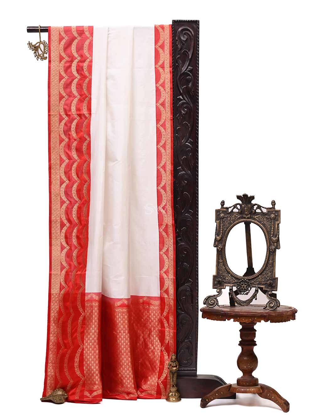 White Plain Katan Silk Handloom Banarasi Saree - Sacred Weaves