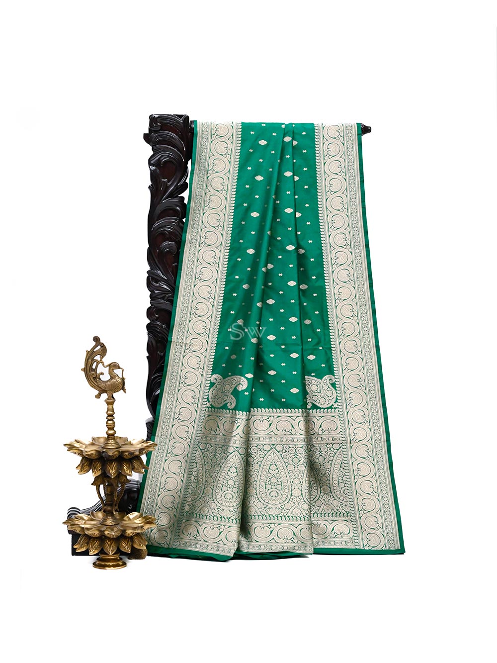 Green Konia Katan Silk Handloom Banarasi Saree - Sacred Weaves