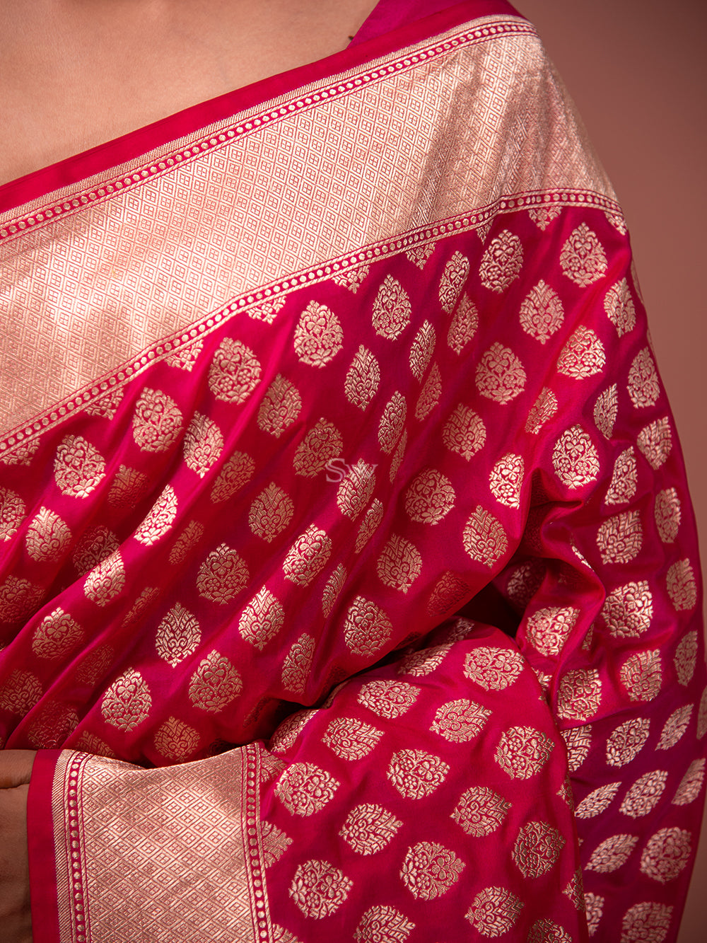 Dark Pink Uppada Katan Silk Handloom Banarasi Saree - Sacred Weaves