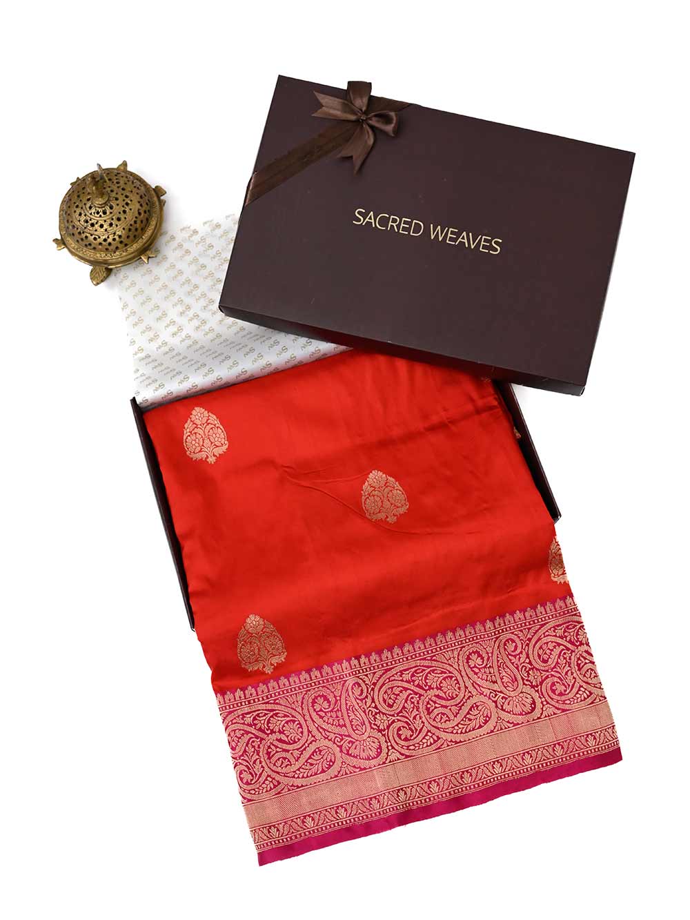Red Boota Katan Silk Handloom Banarasi Saree - Sacred Weaves