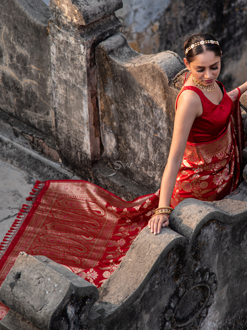 Red Meenakari Uppada Katan Silk Handloom Banarasi Saree - Sacred Weaves