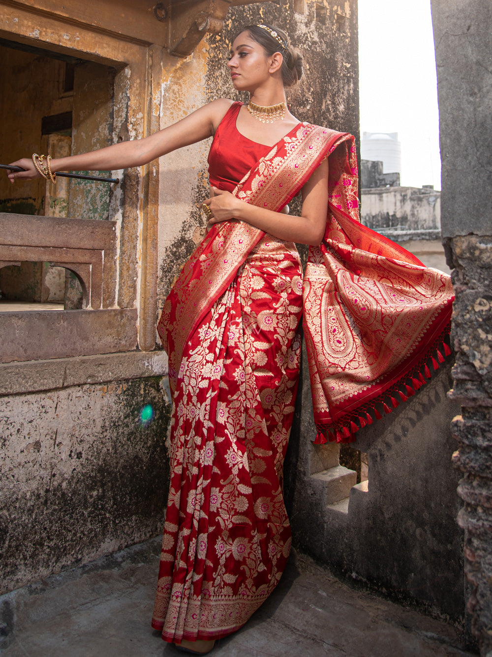 Tamarillo Red Zari Woven Banarasi Saree – MySilkLove