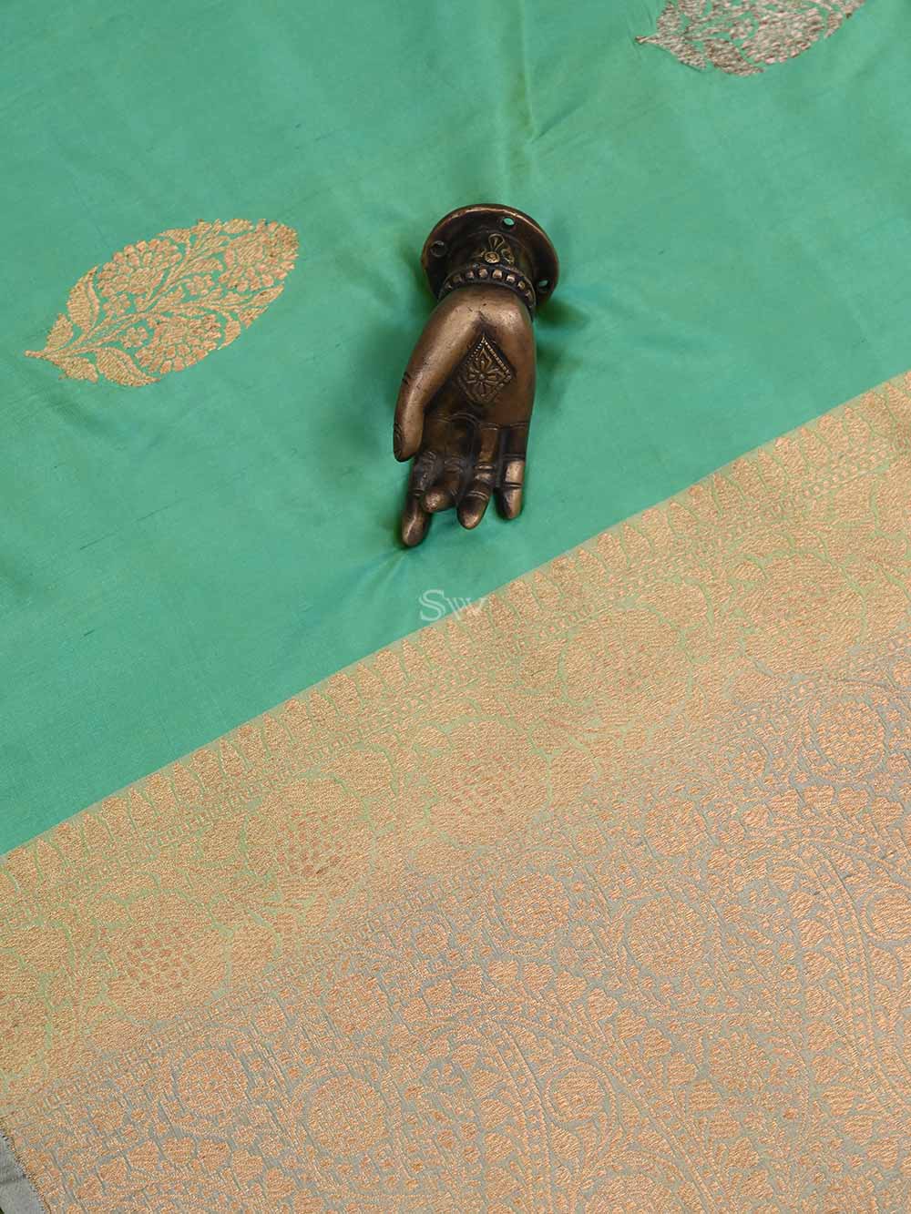 Sea Green Boota Katan Silk Handloom Banarasi Saree - Sacred Weaves