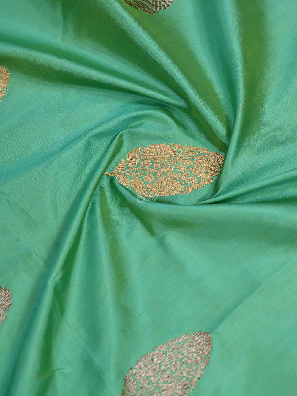 Sea Green Boota Katan Silk Handloom Banarasi Saree - Sacred Weaves