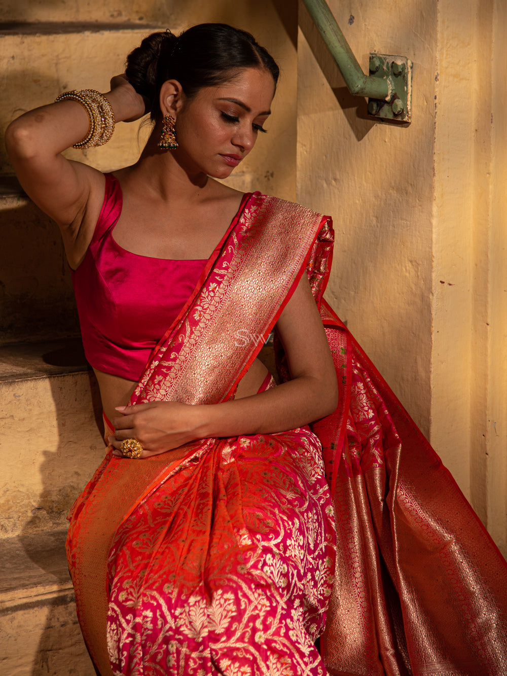 Pink Meenakari Uppada Katan Silk Handloom Banarasi Saree - Sacred Weaves