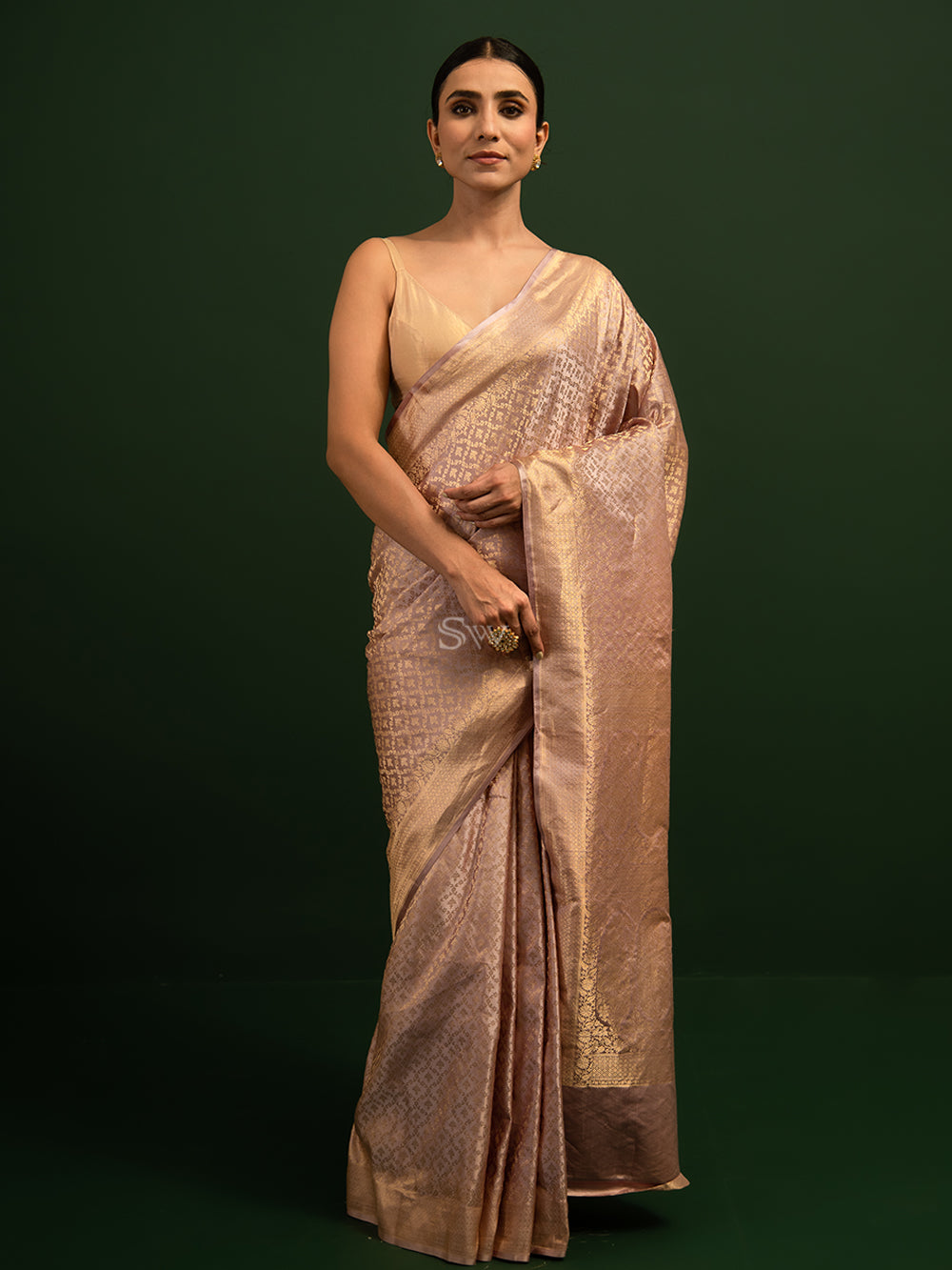 Pastel Mauve Pink Jaal Satin Brocade Handloom Banarasi Saree - Sacred Weaves