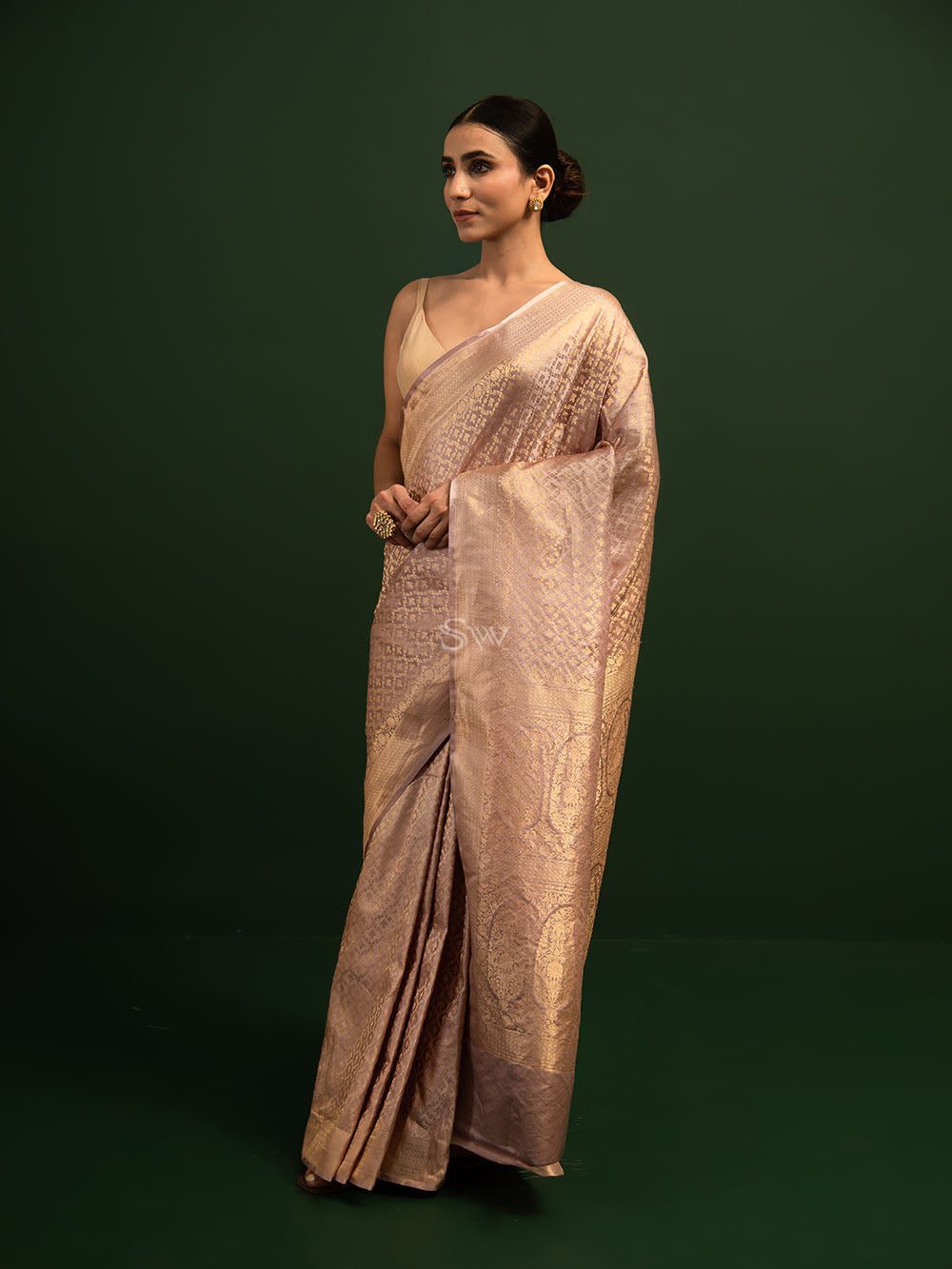 Pastel Mauve Pink Jaal Satin Brocade Handloom Banarasi Saree - Sacred Weaves