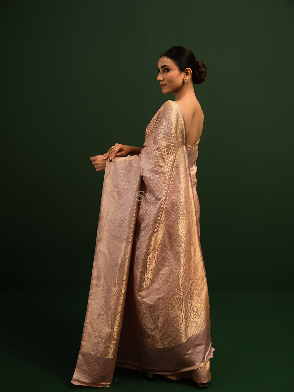 Pastel Mauve Pink Jaal Satin Brocade Handloom Banarasi Saree - Sacred Weaves