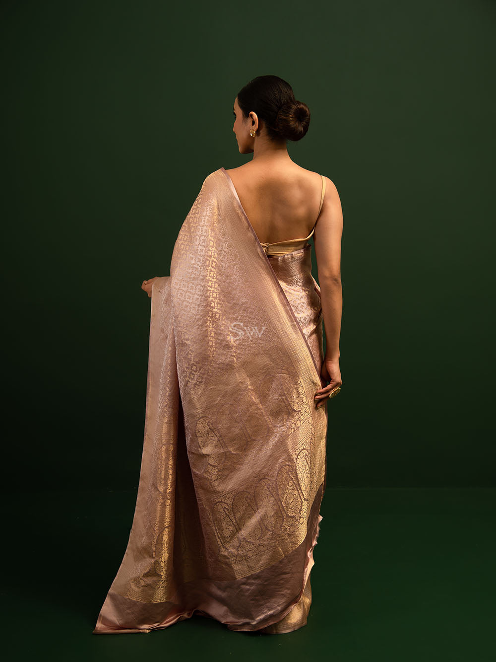 Pastel Mauve Pink Jaal Satin Brocade Handloom Banarasi Saree - Sacred Weaves