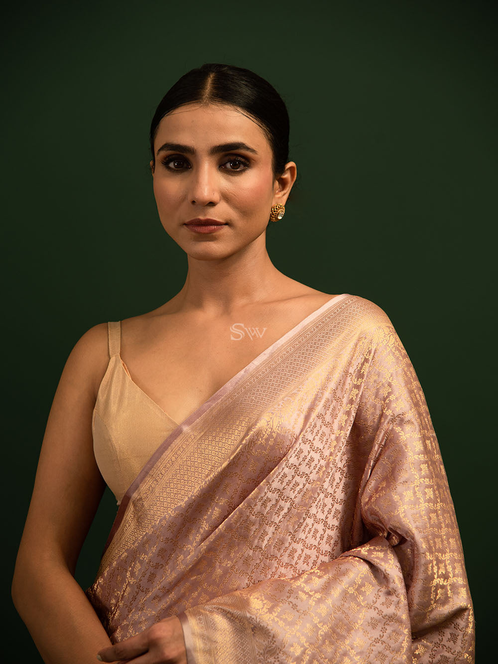 Pastel Mauve Pink Jaal Satin Brocade Handloom Banarasi Saree - Sacred Weaves