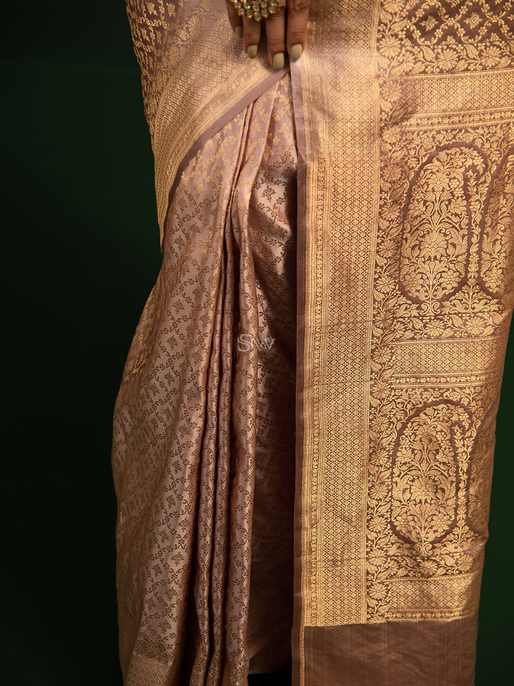 Pastel Mauve Pink Jaal Satin Brocade Handloom Banarasi Saree - Sacred Weaves