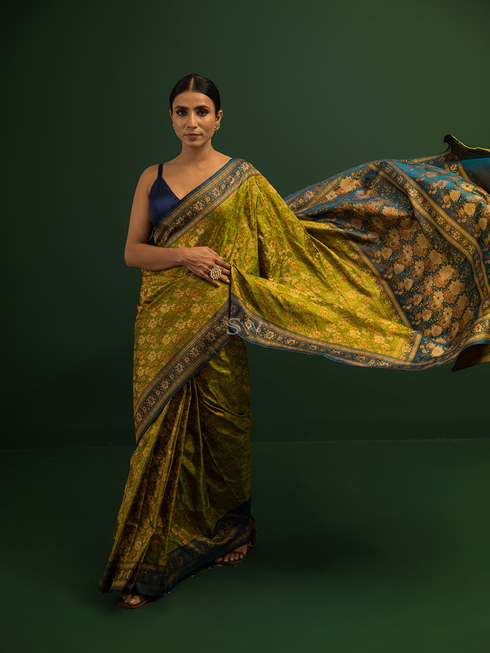 Parrot Green Tanchoi Silk Handloom Banarasi Saree - Sacred Weaves