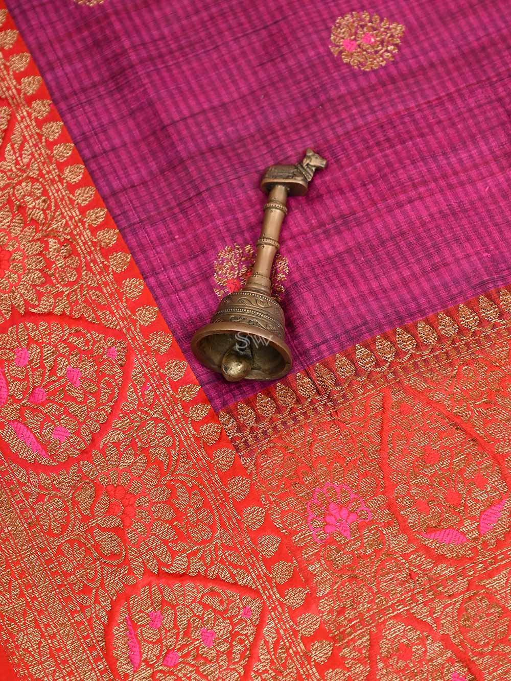 Magenta Meenakari Boota Dupion Silk Handloom Banarasi Saree - Sacred Weaves