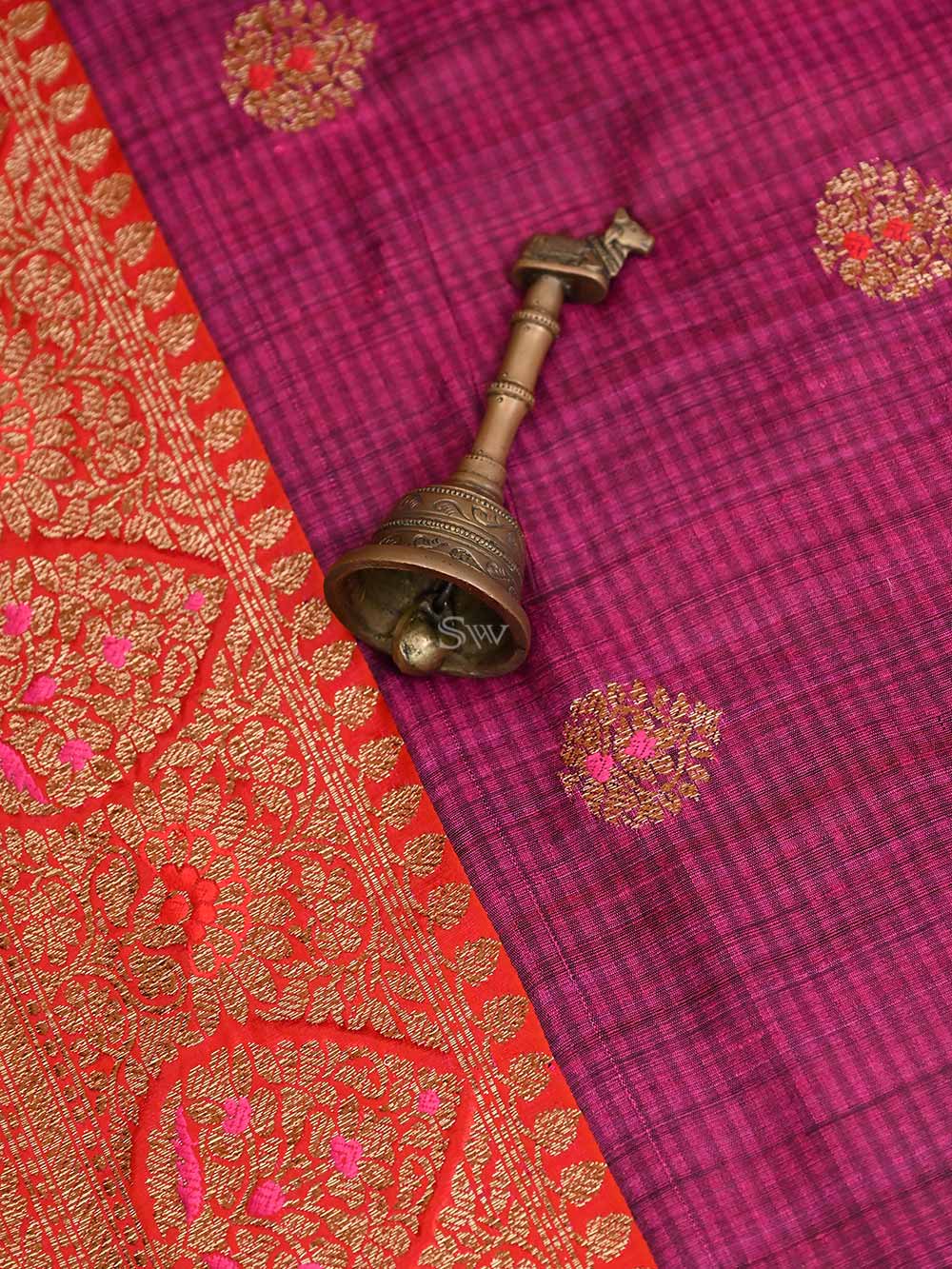 Magenta Meenakari Boota Dupion Silk Handloom Banarasi Saree - Sacred Weaves