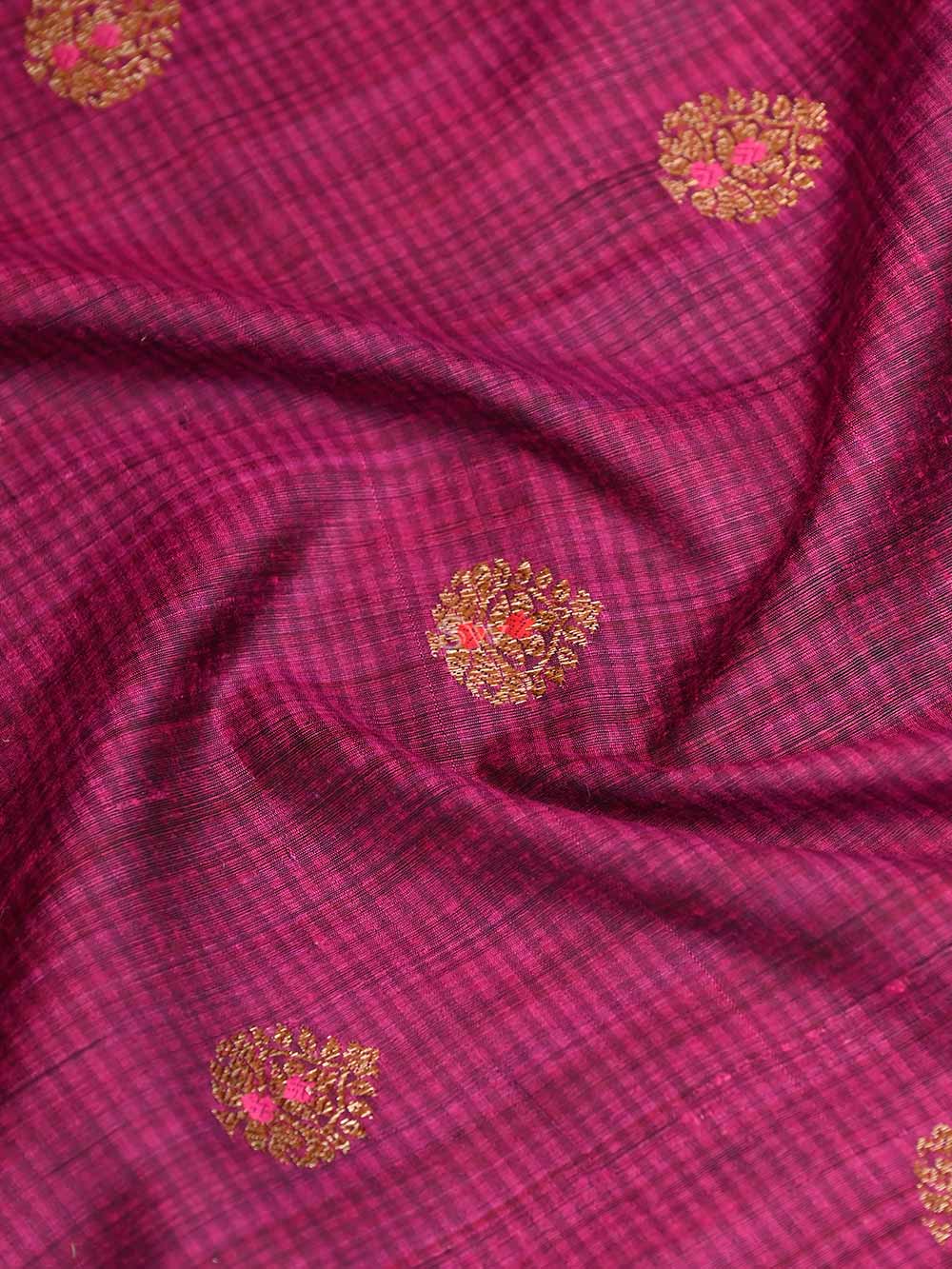 Magenta Meenakari Boota Dupion Silk Handloom Banarasi Saree - Sacred Weaves