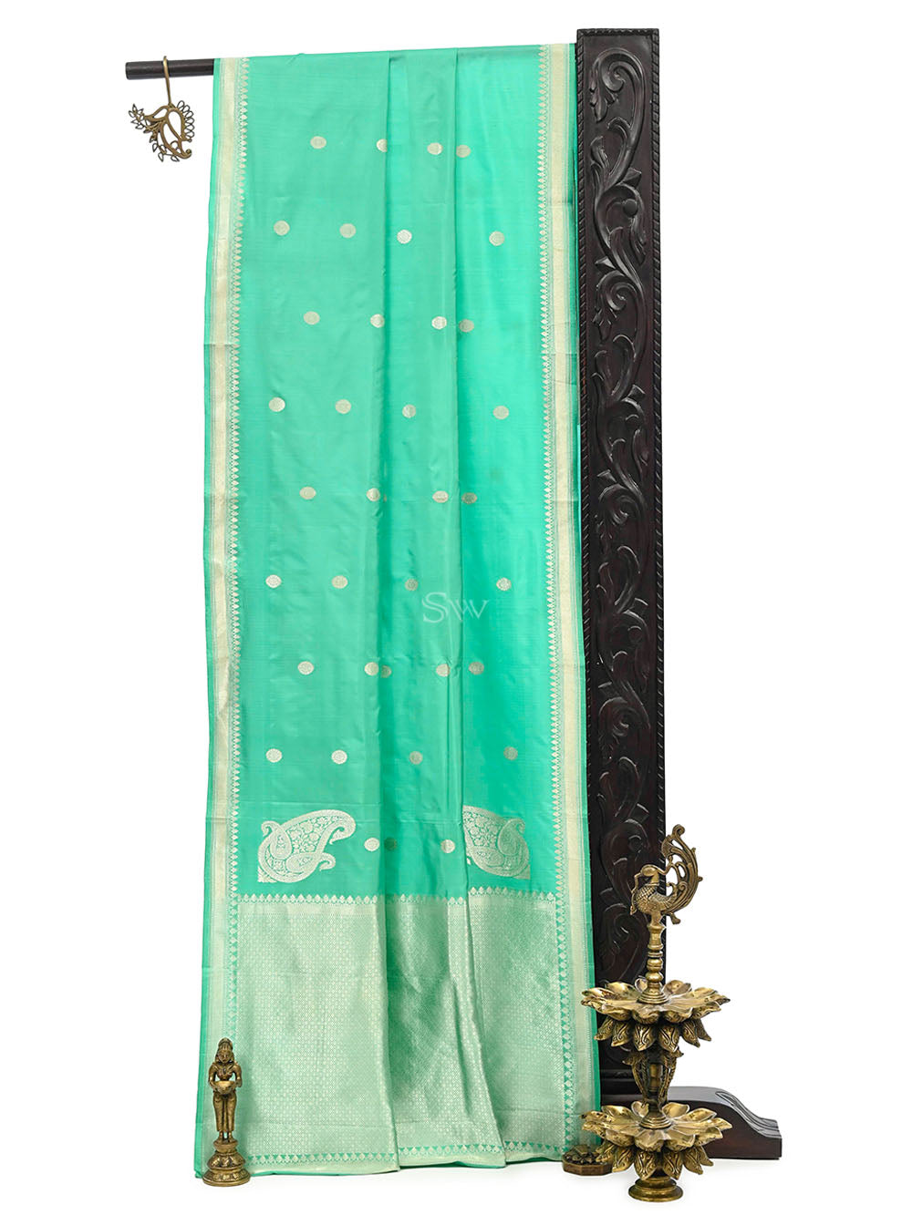Sea Green Konia Katan Silk Handloom Banarasi Saree - Sacred Weaves