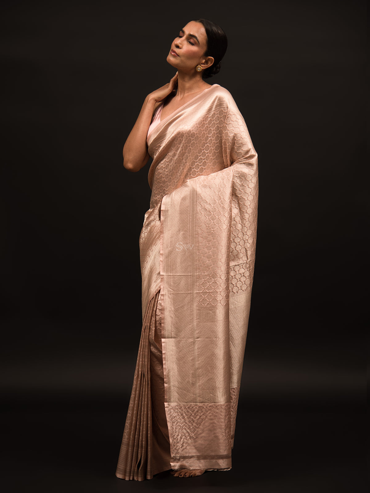 Peach Pink Katan Silk Brocade Handloom Banarasi Saree - Sacred Weaves