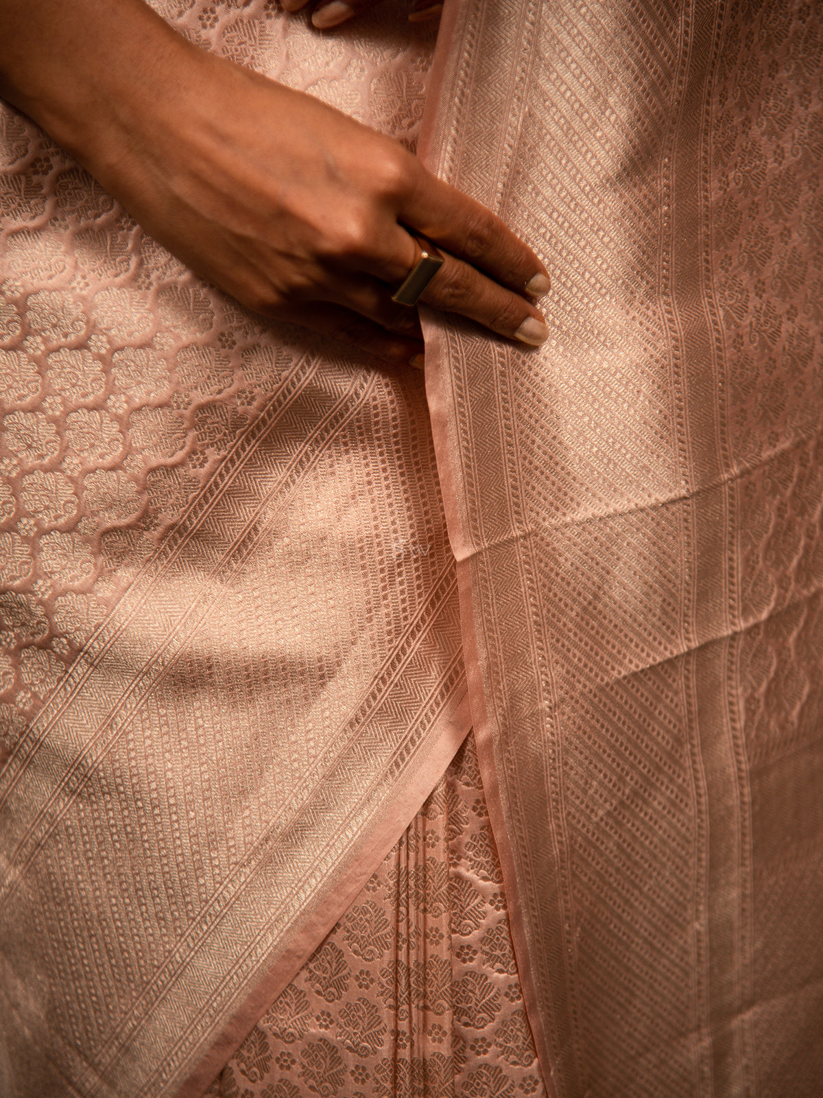 Peach Pink Katan Silk Brocade Handloom Banarasi Saree - Sacred Weaves