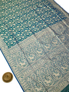 Teal Green Shikargah Katan Silk Handloom Banarasi Saree - Sacred Weaves