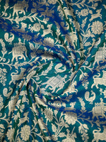 Teal Green Shikargah Katan Silk Handloom Banarasi Saree - Sacred Weaves
