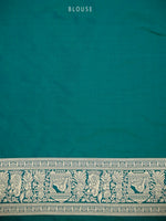 Teal Green Shikargah Katan Silk Handloom Banarasi Saree - Sacred Weaves