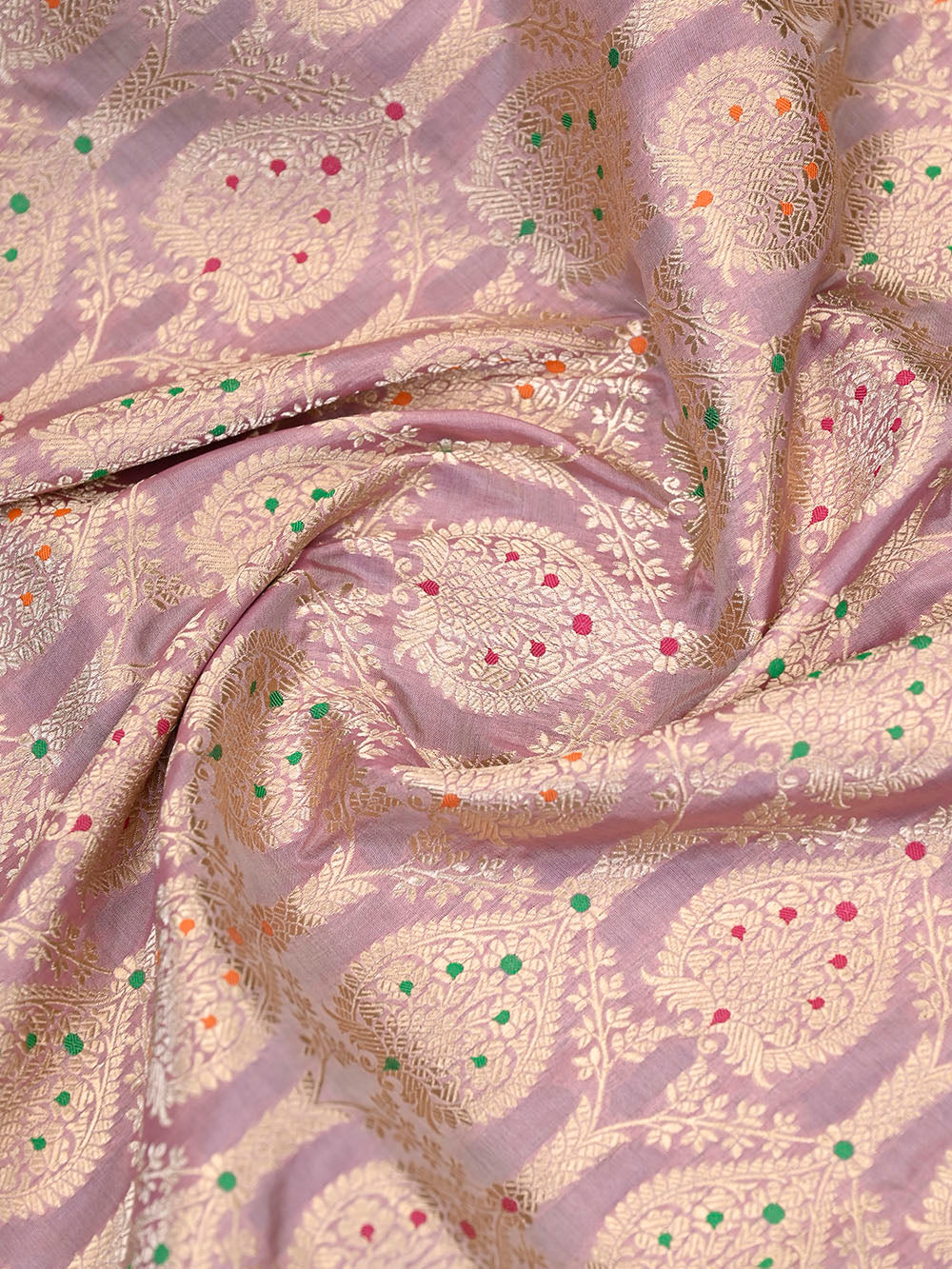 Pastel Onion Pink Meenakari Uppada Katan Silk Handloom Banarasi Saree - Gift Box - Sacred Weaves